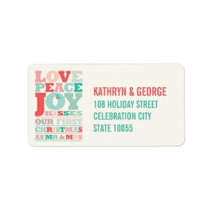 Kärlek Peace Joy Kisses Typography jul Adress Adressetikett