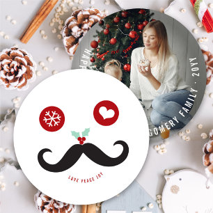 Kärlek Peace Joy Mustache Funny Smiley face Photo Julkort
