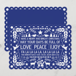 Kärlek Peace, Joy papel picado blue jul Julkort