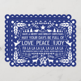 Kärlek Peace, Joy papel picado blue jul Julkort