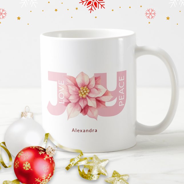 Kärlek Peace Joy Rosa Poinsettia jul Kaffemugg (Skapare uppladdad)