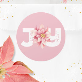 Kärlek Peace Joy Rosa Poinsettia jul Runt Klistermärke