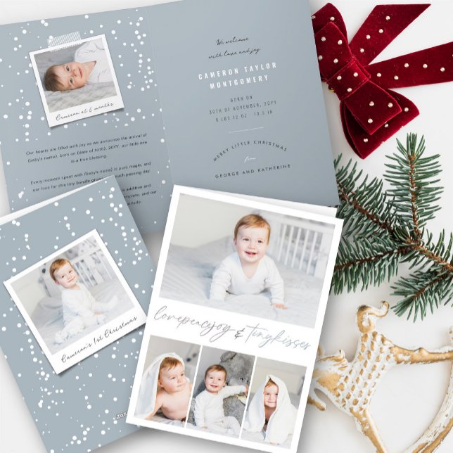 Kärlek Peace Joy Tiny Kisses Baby 1 jul Helgkort (Love Peace Joy Tiny Kisses Baby's 1st Christmas Holiday Birth Announcement Card @ fat_fa_tin)