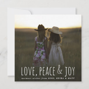 Kärlek Peace & Joy Whimsical Script-julfoto Julkort