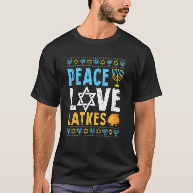 Kärlek Peace Latkes Hanukkah Chanukah Jewish 1 T Shirt (Framsida)