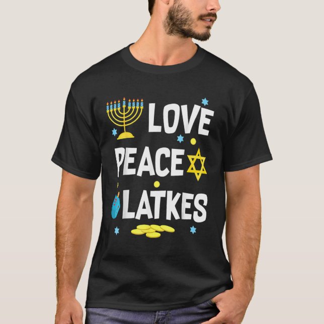 Kärlek Peace Latkes Hanukkah Chanukah Jewish 2 T Shirt (Framsida)