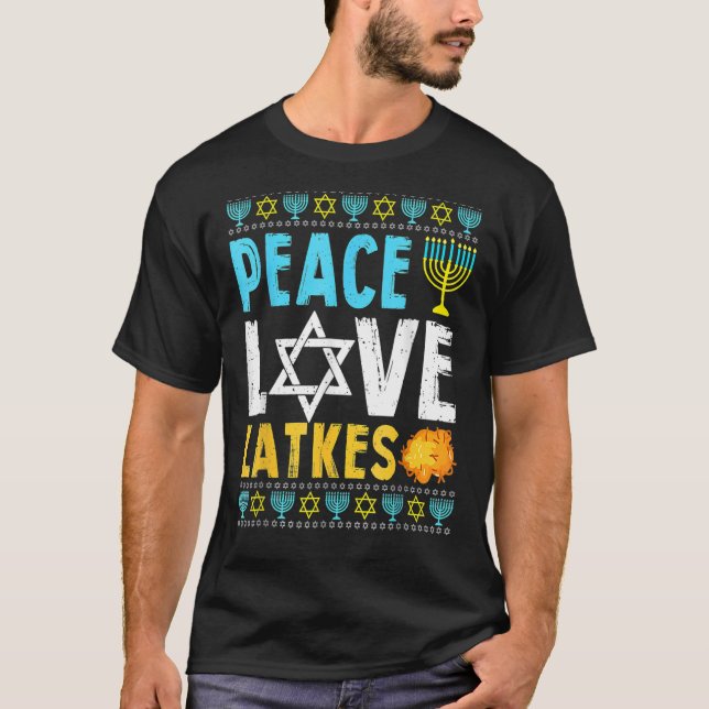 Kärlek Peace Latkes Hanukkah Chanukah Jewish Funny T Shirt (Framsida)