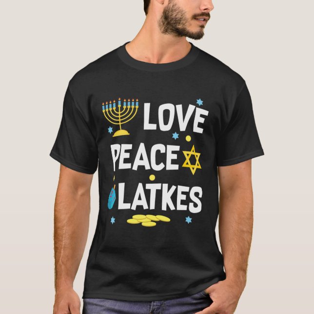 Kärlek Peace Latkes Hanukkah Chanukah Jewish Funny T Shirt (Framsida)