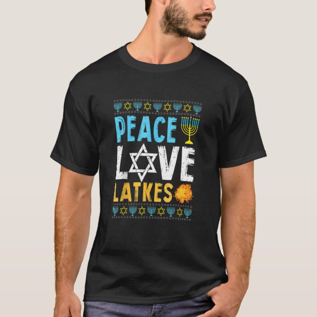 Kärlek Peace Latkes Hanukkah Chanukah Jewish Gift T Shirt (Framsida)