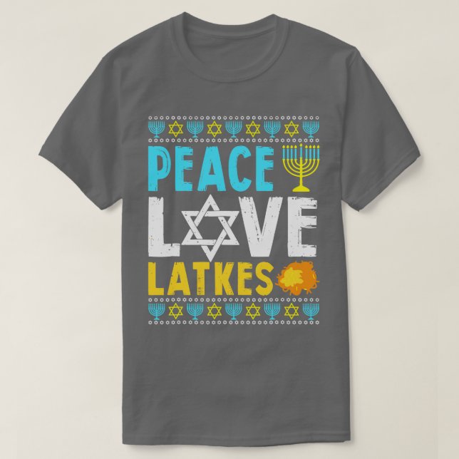 Kärlek Peace Latkes Hanukkah Chanukah Jewish T Shirt (Design framsida)