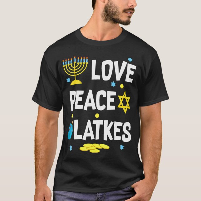Kärlek Peace Latkes Hanukkah Chanukah Jewish T Shirt (Framsida)