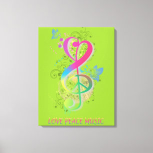 Kärlek Peace Music Splatter snurrar blommfåglar Canvastryck