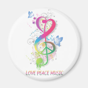 Kärlek Peace Music Splatter snurrar blommfåglar Magnet