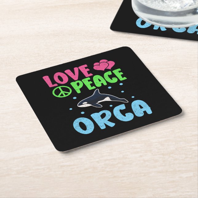 Kärlek Peace Orca Cute Sea Animals Orca Älskare Underlägg Papper Kvadrat (Vinklad)