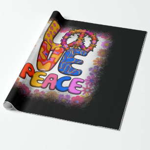 Kärlek Peace Retro 60- och 70-talets Blommigt Hip Presentpapper
