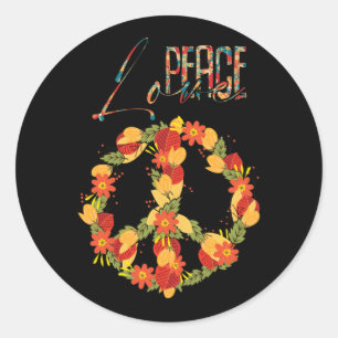 Kärlek Peace Retro 60-talets 70-talets Blommigt H Runt Klistermärke