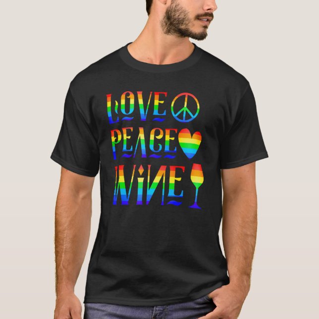 Kärlek Peace Vin Rainbow Pride Tolerance HGBT T Shirt (Framsida)