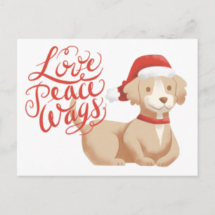 Kärlek Peace Wags Cute Santa Hund jul Helg Vykort