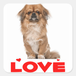 Kärlek Pekingese Puppy Hund Red Heart Sticker/Seal Fyrkantigt Klistermärke