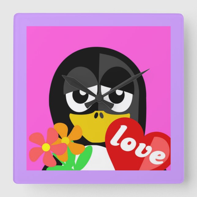 KÄRLEK PENGUIN FYRKANTIG KLOCKA (Framsida)
