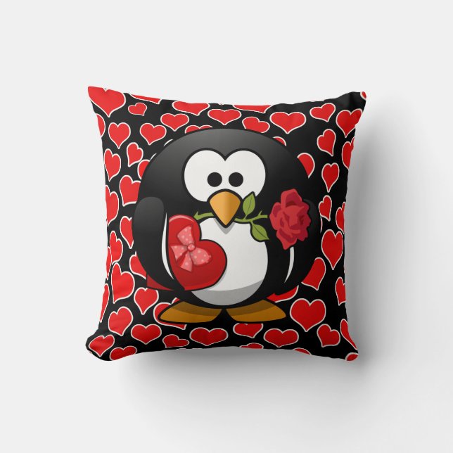 Kärlek Penguin med Valentine-gåvor Kudde (Framsida)