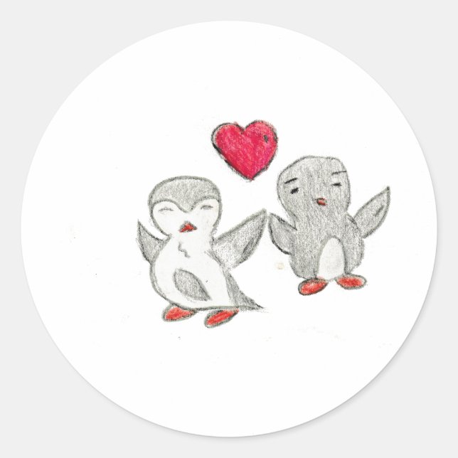 Kärlek Penguins Runt Klistermärke (Framsida)