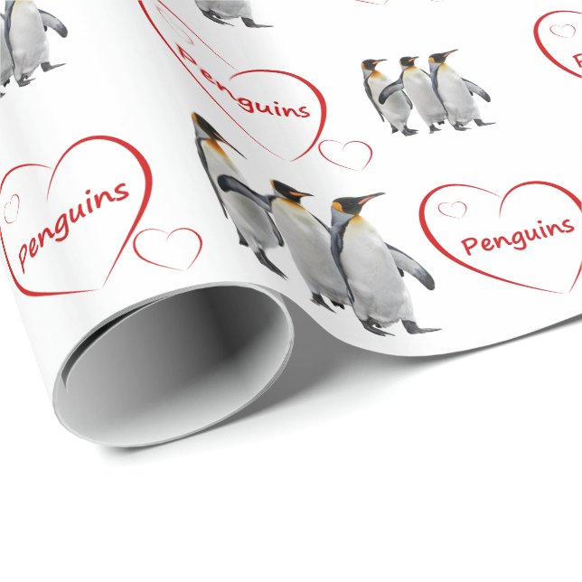 Kärlek Penguins Wrapping Papper (välj färg) Presentpapper (Rullad Hörn)