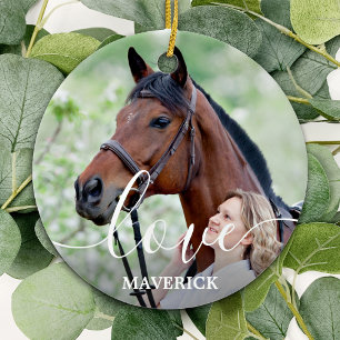 Kärlek Personlig 2 Photo Horse Lover Julgransprydnad Keramik