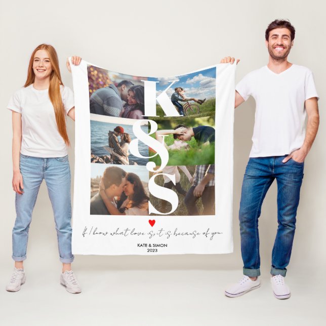 KÄRLEK Personlig Anpassningsbar Photo Collage Coup Fleecefilt (På plats)