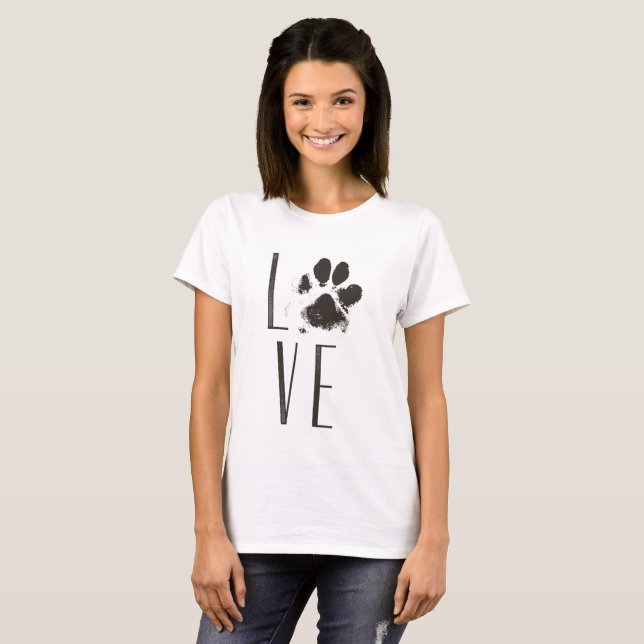 Kärlek Pet Paw Print Brown Grunge Tee Shirt (Hel framsida)