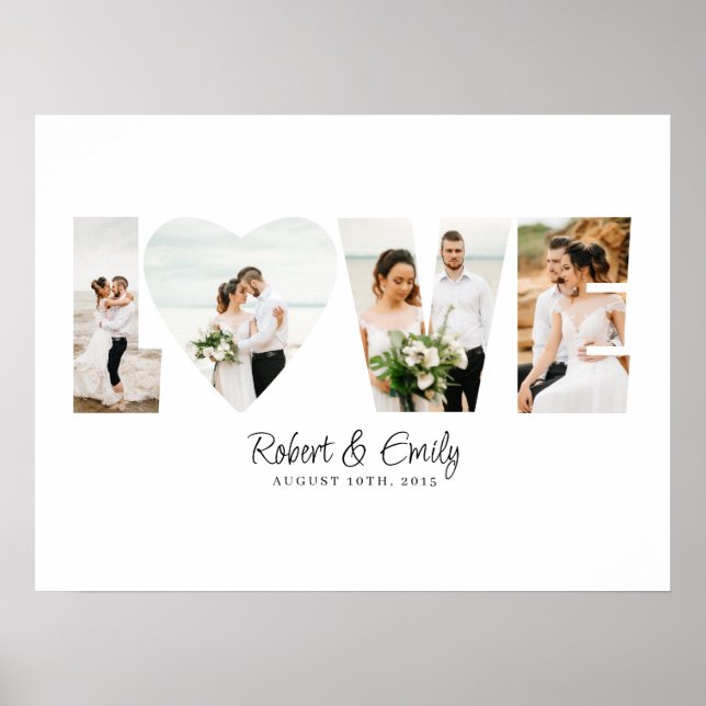 Kärlek Photo Collage 4 Photos Anniury Gift Poster (Framsidan)