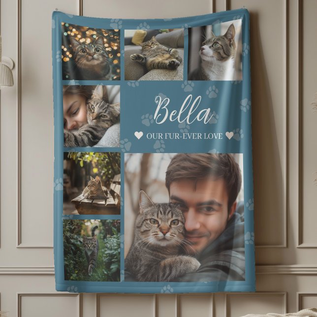Kärlek Photo Collage Hund eller Cat Lover, päls-ev Fleecefilt (Wrap yourself in warmth and memories with the Fur-ever Love Photo Collage Fleece Blanket.)