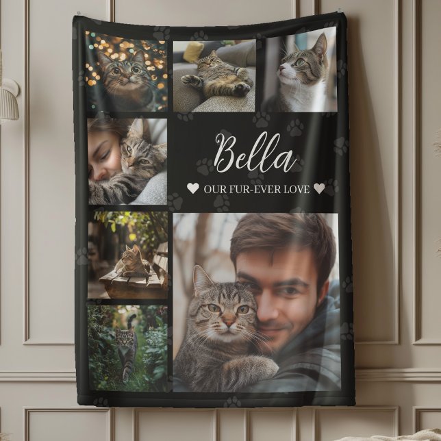 Kärlek Photo Collage Hund eller Cat Lover, päls-ev Fleecefilt (Wrap yourself in warmth and memories with the Fur-ever Love Photo Collage Fleece Blanket)