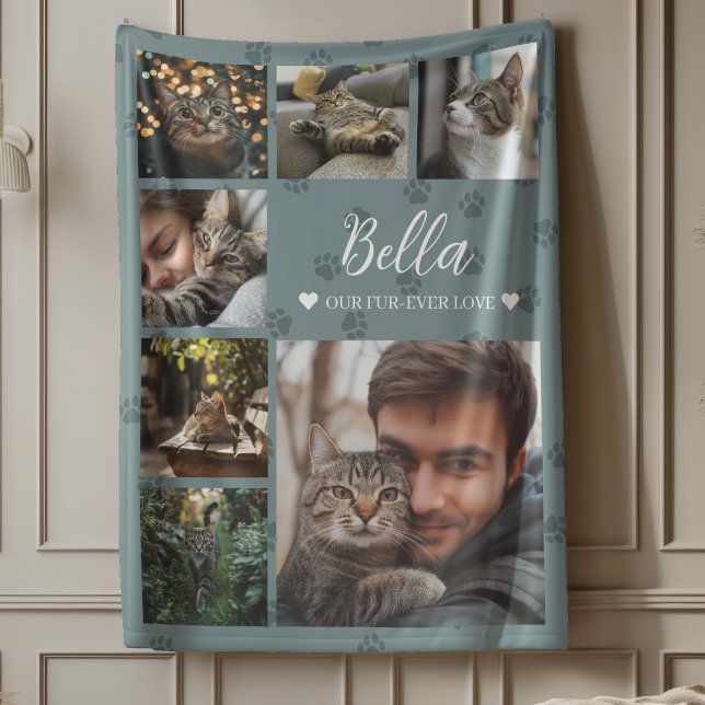 Kärlek Photo Collage Hund eller Cat Lover, päls-ev Fleecefilt (Wrap yourself in warmth and memories with the Fur-ever Love Photo Collage Fleece Blanket.)