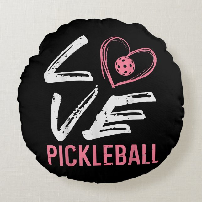 Kärlek Pickleball Heart Pickle Boll Women Kids Kid Rund Kudde (Framsidan)