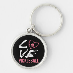 Kärlek Pickleball Heart Pickle Boll Women Kids Kid Rund Silverfärgad Nyckelring