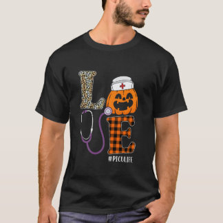 Kärlek PICU Sjuksköterska Leopard Pumpa Halloween T Shirt
