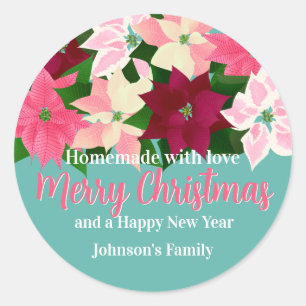 Kärlek - Pink Poinsettias jul Runt Klistermärke