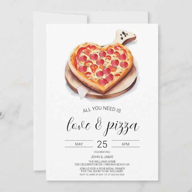 Kärlek & Pizza-inbjudan, Förlovningspar middag Inbjudningar (Framsida)