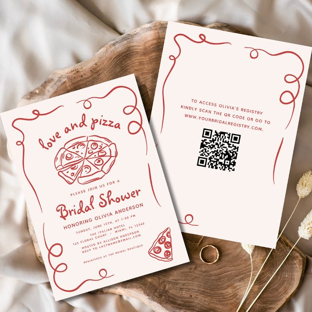 Kärlek & Pizza Italia Hand plockade Red Möhippa Inbjudningar (Skapare uppladdad)