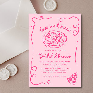 Kärlek & Pizza Italia Hand plockade Rosa Möhippa Inbjudningar
