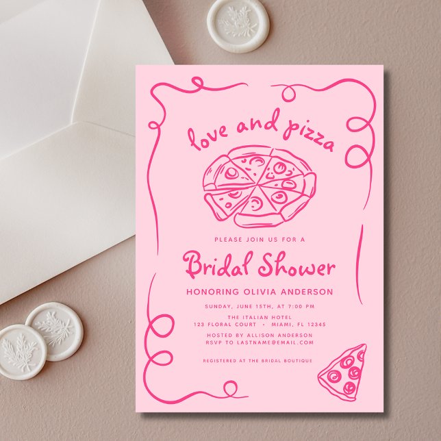 Kärlek & Pizza Italia Hand plockade Rosa Möhippa Inbjudningar (Skapare uppladdad)