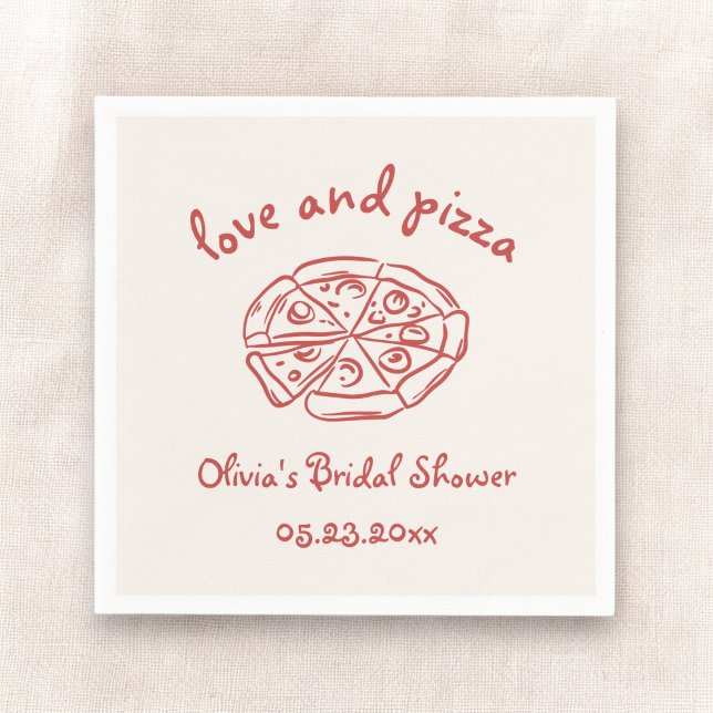 Kärlek & Pizza Italiensk Handritad Röd Bröllopsdus Pappersservett (Skapare uppladdad)