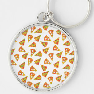 Kärlek Pizza Rund Silverfärgad Nyckelring