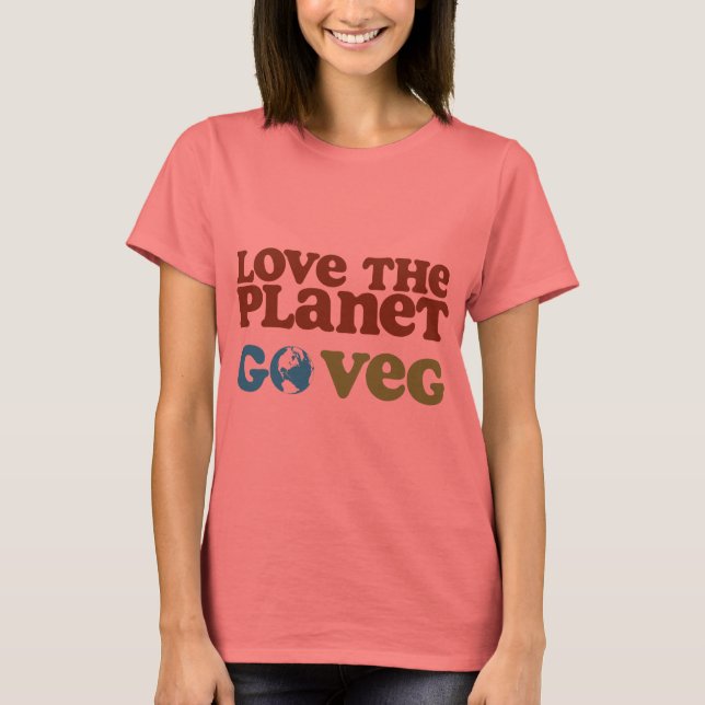 Kärlek planeten Go Veg T-shirt (Framsida)