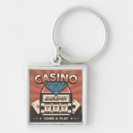 Kärlek POKER Jackpot Fyrkantig Silverfärgad Nyckelring