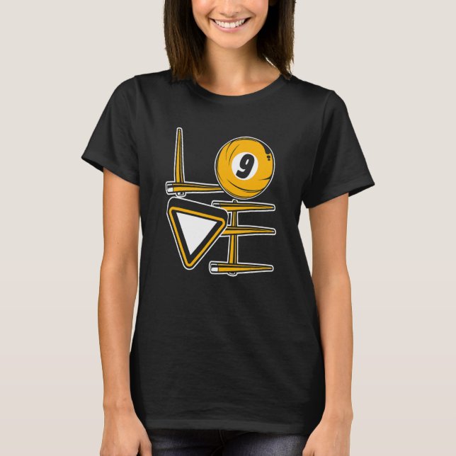 Kärlek Pool Snooker Kulor Spelare Biljard T Shirt (Framsida)