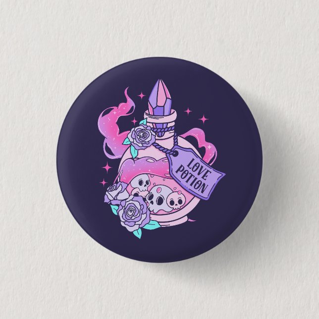 Kärlek Potion Cute Rosa Halloween Potion Flaska Knapp (Framsida)
