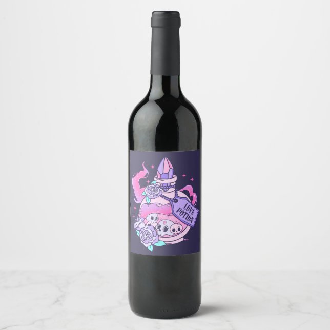 Kärlek Potion Cute Rosa Halloween Potion Flaska Vinflaska Etikett (Framsida)