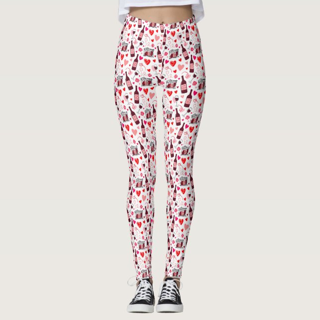 Kärlek Potion Vin Sömlöst Mönster Leggings (Framsida)